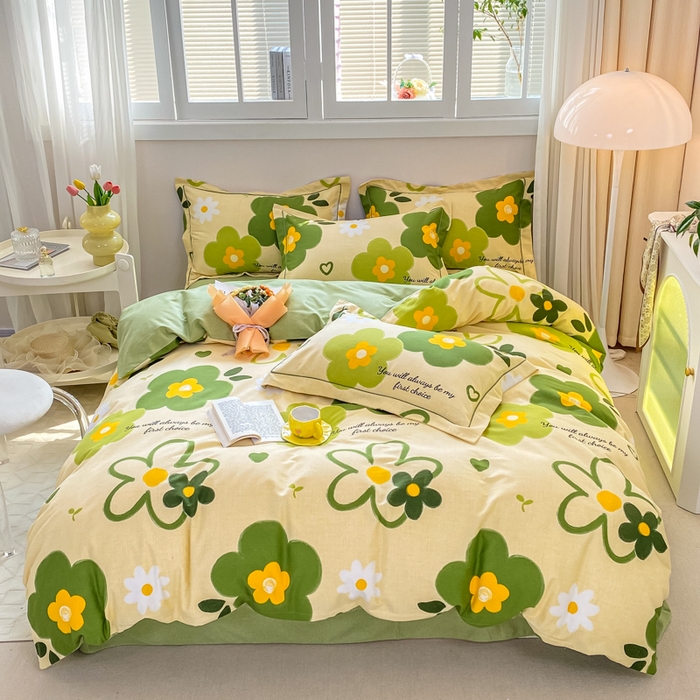 91家纺网 家纺一手货源 找家纺 凌鼎 2025新款喷气加厚磨毛四件套系列1 彼岸花绿