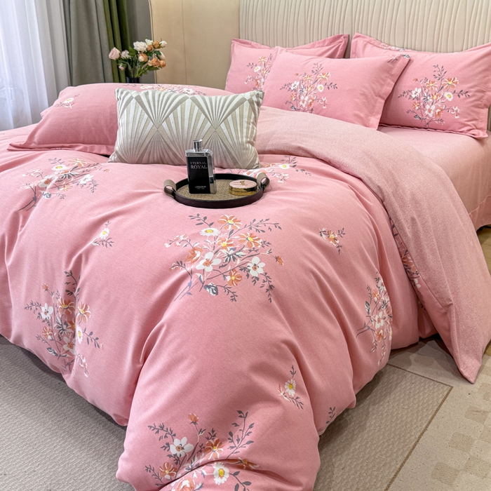 91家纺网 家纺一手货源 找家纺 凌鼎 2025新款喷气加厚磨毛四件套系列1 望夏花艺粉