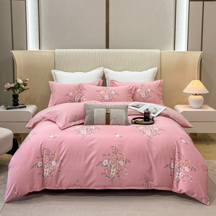 凌鼎 2025新款喷气加厚磨毛四件套系列1 望夏花艺粉