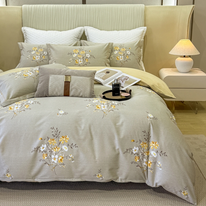 91家纺网 家纺一手货源 找家纺 凌鼎 2025新款喷气加厚磨毛四件套系列1 望夏花艺咖