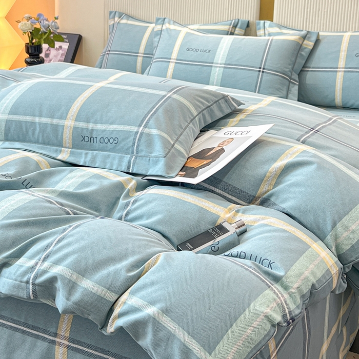 91家纺网 家纺一手货源 找家纺 凌鼎 2025新款喷气加厚磨毛四件套系列1 法兰克蓝