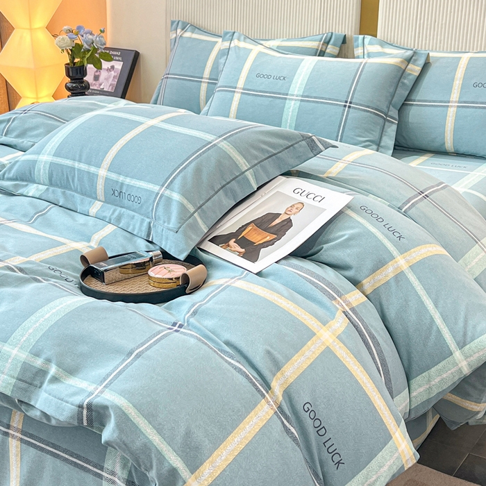 91家纺网 家纺一手货源 找家纺 凌鼎 2025新款喷气加厚磨毛四件套系列1 法兰克蓝