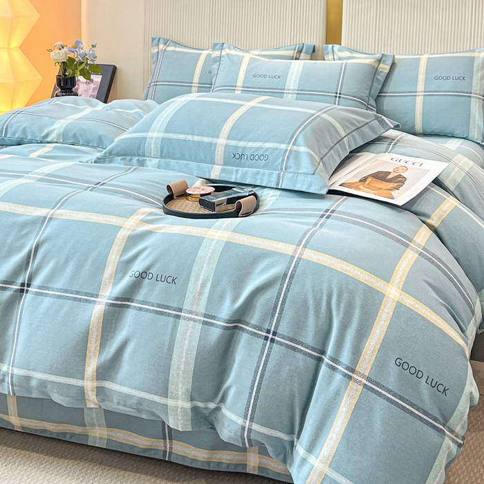 91家纺网 家纺一手货源 找家纺 凌鼎 2025新款喷气加厚磨毛四件套系列1 法兰克蓝