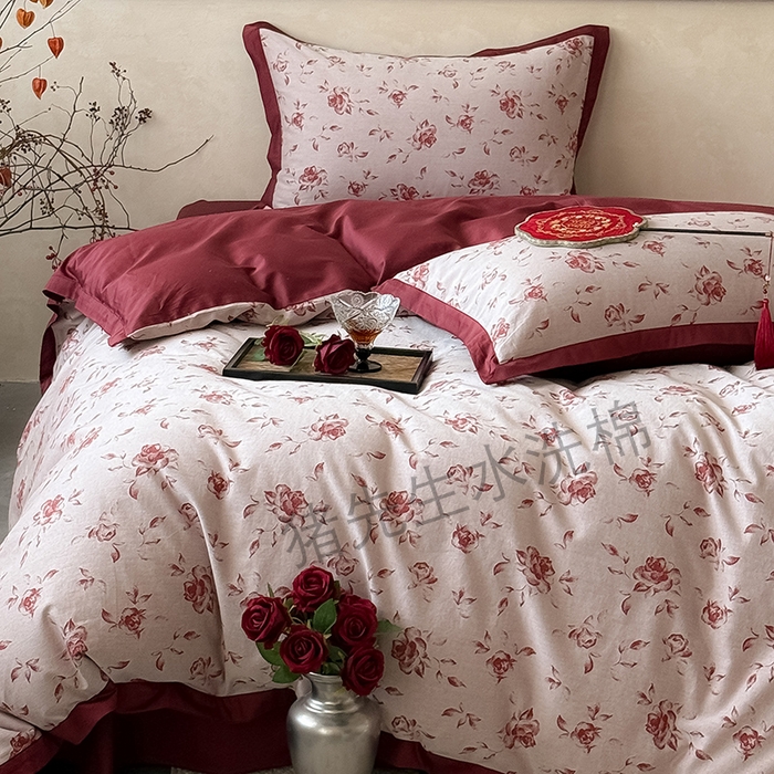 91家纺网 家纺一手货源 找家纺 （总）Mr.pig猪先生水洗棉 2025新款色织提花婚庆四件套-良缘（控价：标准款不能低于408元）