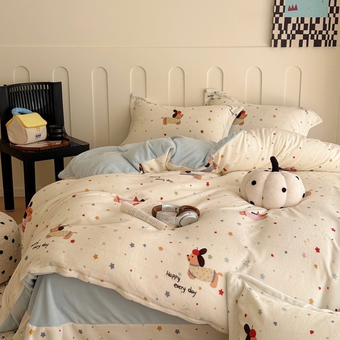 于果 2025新款牛奶绒印花四件套 童趣星海