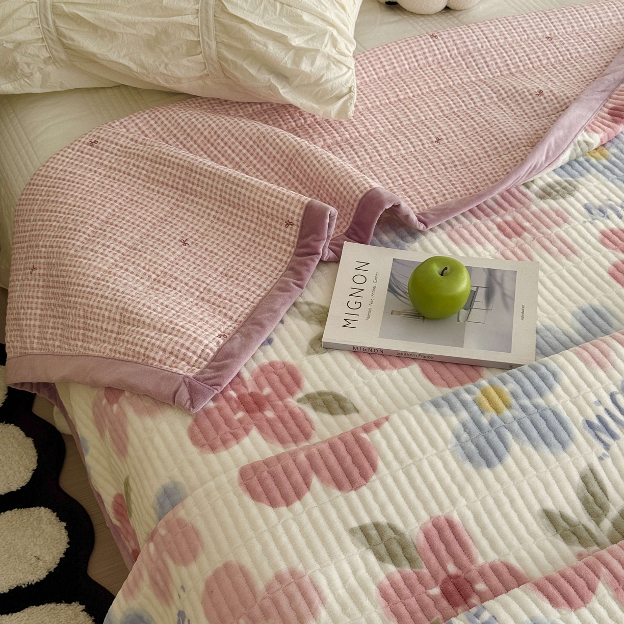 91家纺网 家纺一手货源 找家纺 于果 2025新款牛奶绒床盖单床盖床盖单件 快乐花园