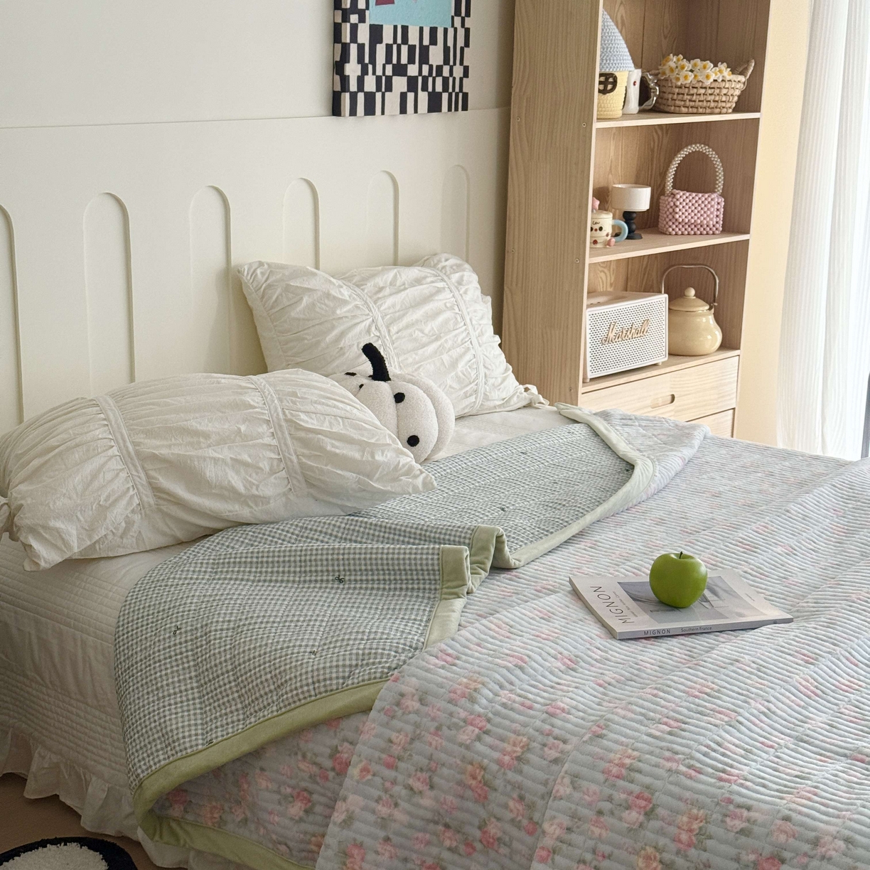 91家纺网 家纺一手货源 找家纺 于果 2025新款牛奶绒床盖单床盖床盖单件 温馨花语蓝