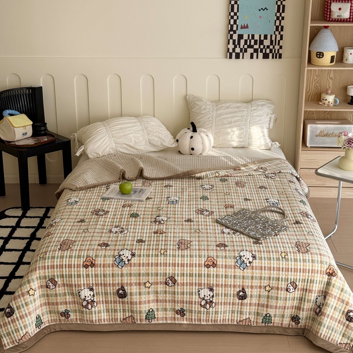 91家纺网 家纺一手货源 找家纺 于果 2025新款牛奶绒床盖单床盖床盖单件 萌宠乐动