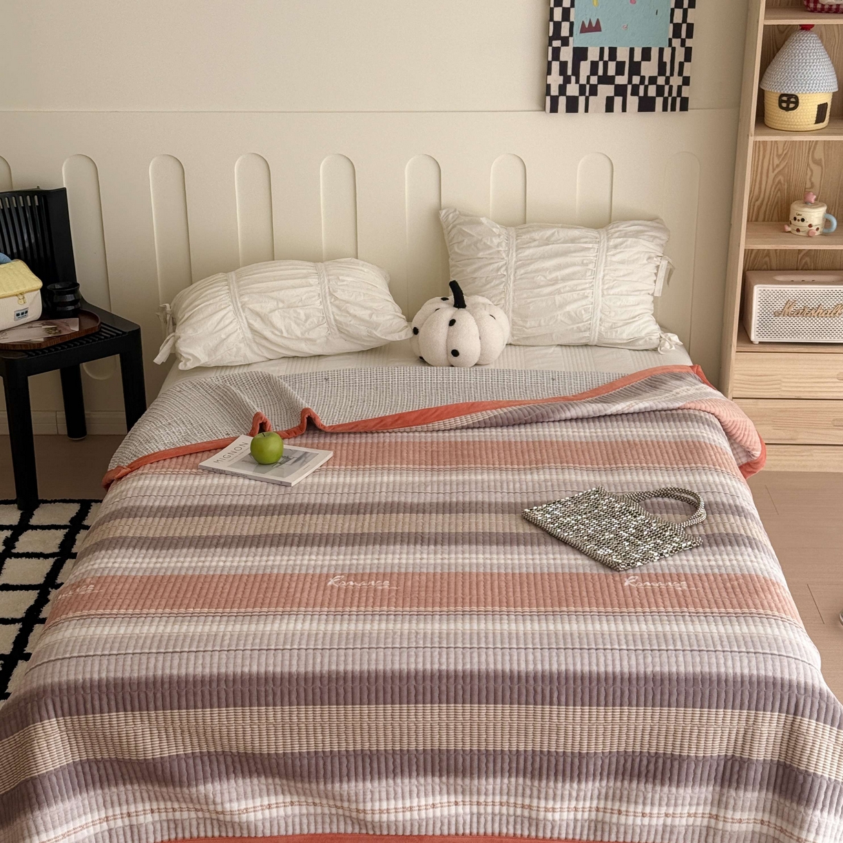 91家纺网 家纺一手货源 找家纺 于果 2025新款牛奶绒床盖单床盖床盖单件 英伦之旅橙