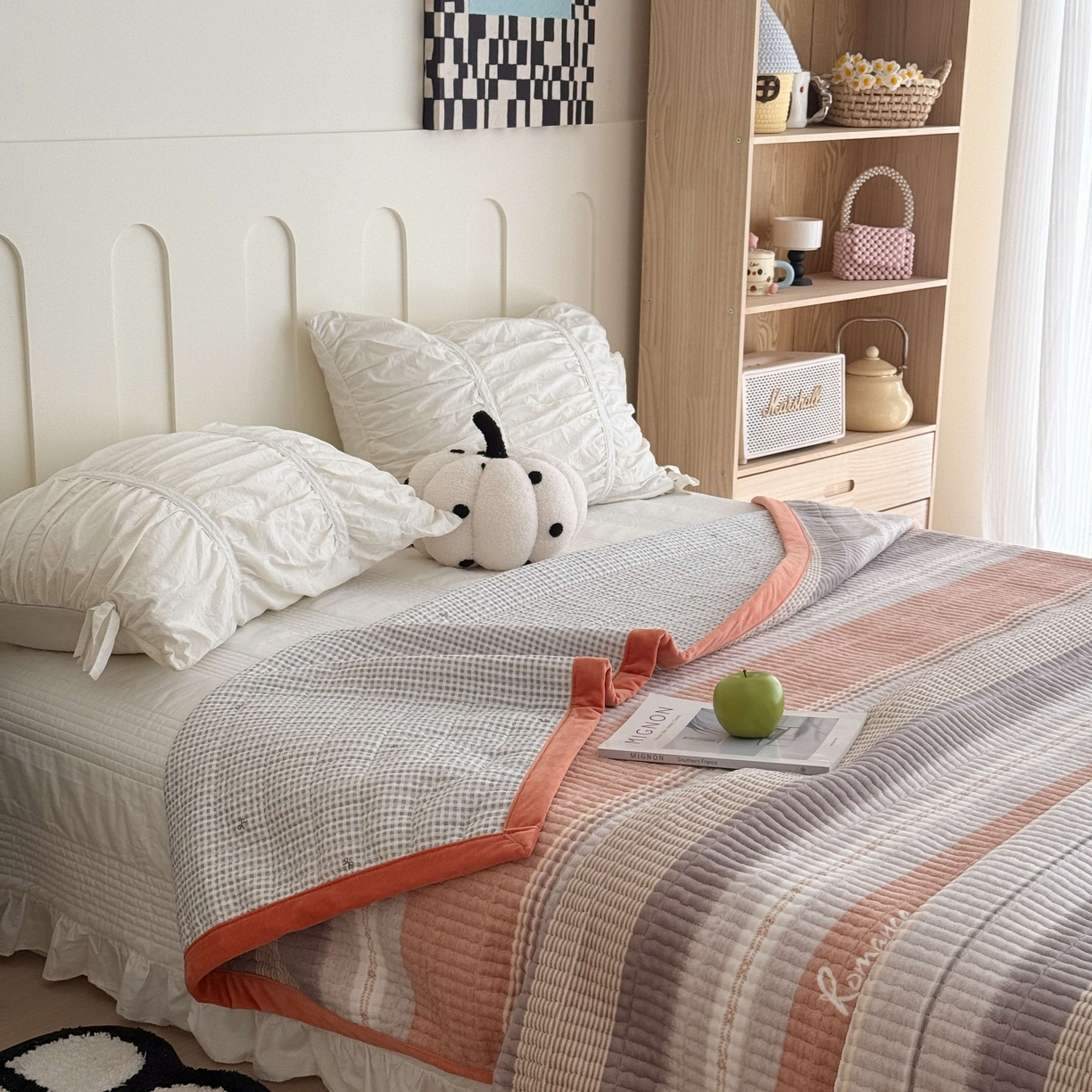 91家纺网 家纺一手货源 找家纺 于果 2025新款牛奶绒床盖单床盖床盖单件 英伦之旅橙