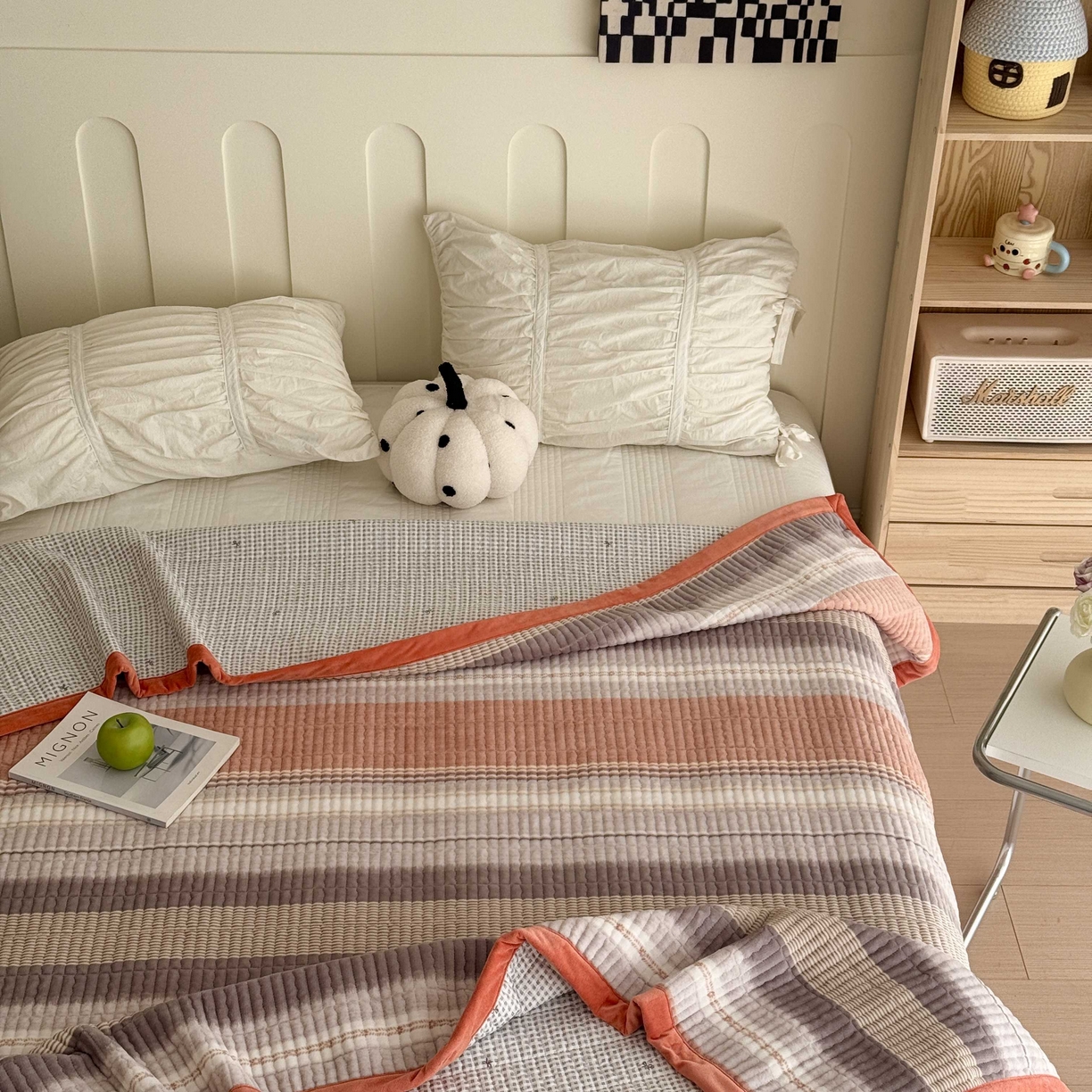 91家纺网 家纺一手货源 找家纺 于果 2025新款牛奶绒床盖单床盖床盖单件 英伦之旅橙