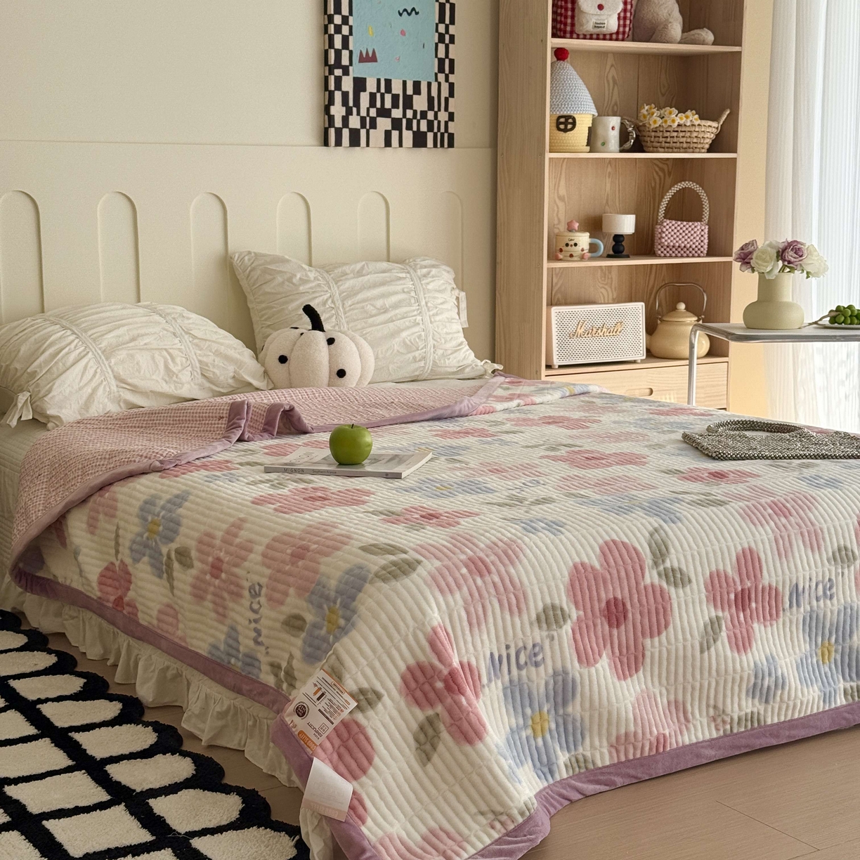 于果 2025新款牛奶绒床盖单床盖床盖单件 快乐花园