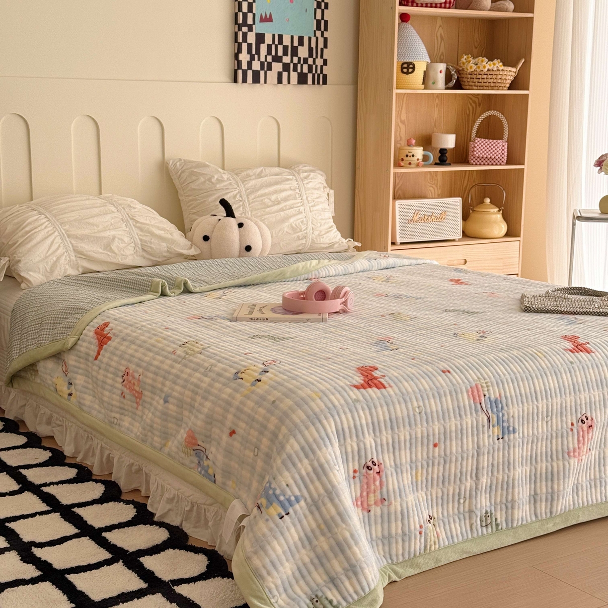 于果 2025新款牛奶绒床盖单床盖床盖单件 恐龙乐园