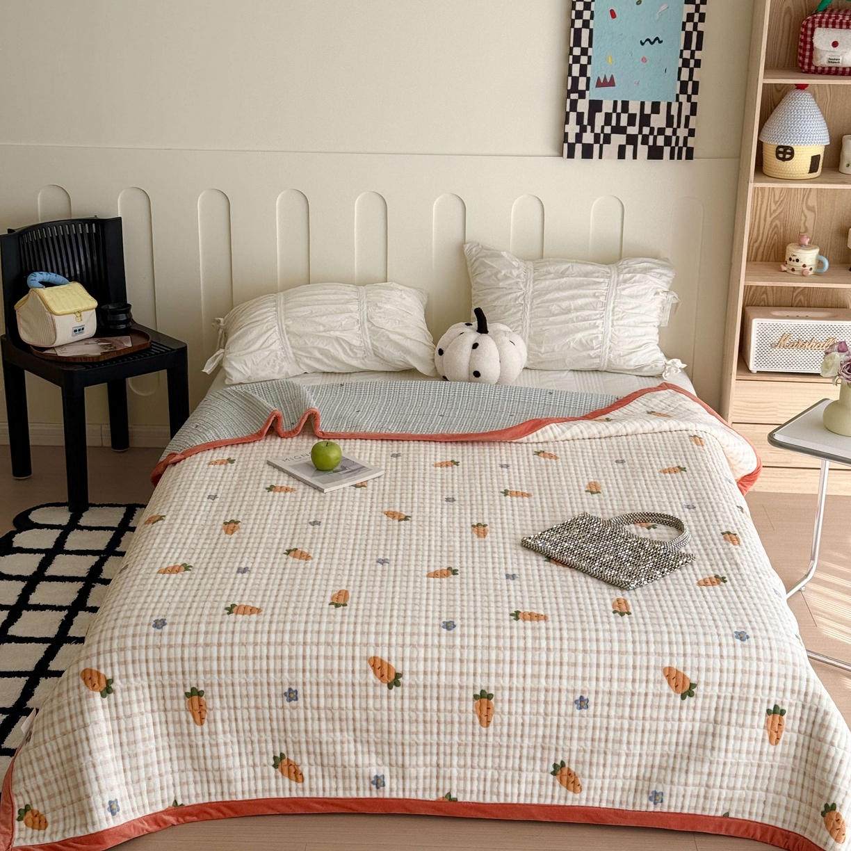 91家纺网 家纺一手货源 找家纺 于果 2025新款牛奶绒床盖单床盖床盖单件 甜心萝卜