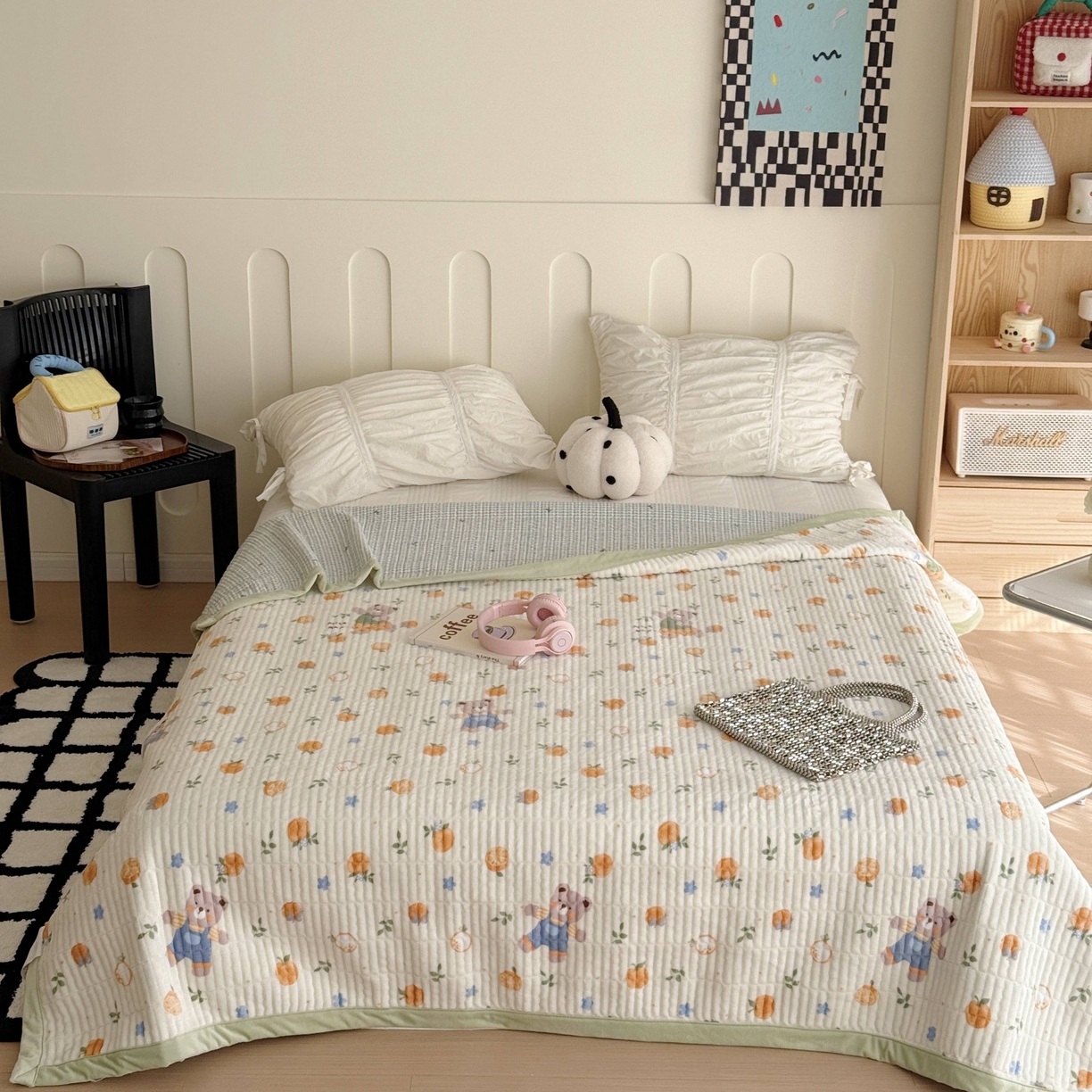 91家纺网 家纺一手货源 找家纺 于果 2025新款牛奶绒床盖单床盖床盖单件 橙香梦境