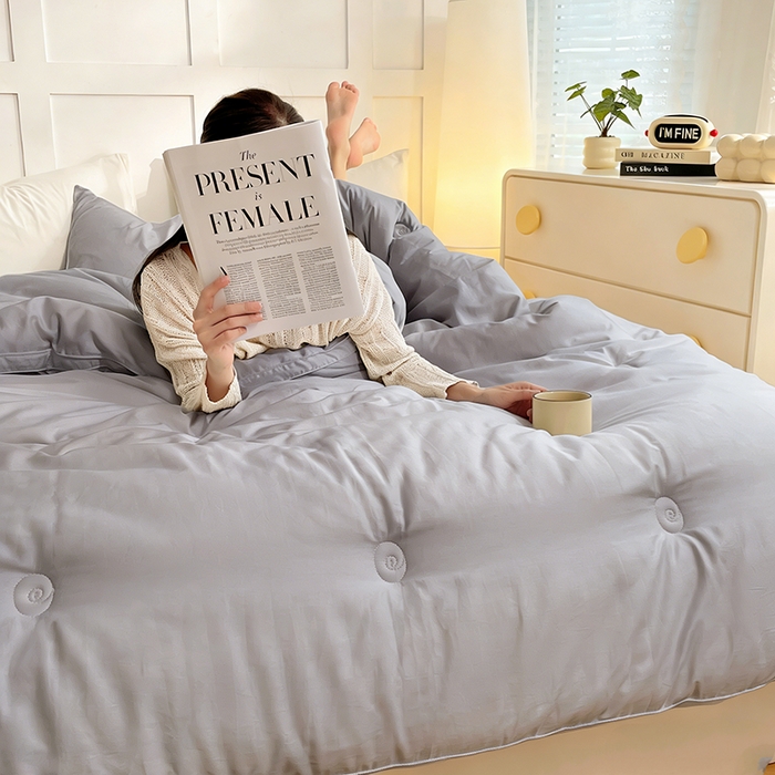 91家纺网 家纺一手货源 找家纺 VIP被业 2025新款60S立体全棉大豆被子被芯 灰色