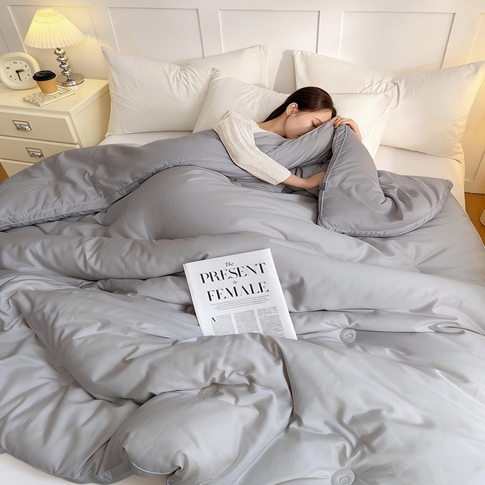 91家纺网 家纺一手货源 找家纺 VIP被业 2025新款60S立体全棉大豆被子被芯 灰色