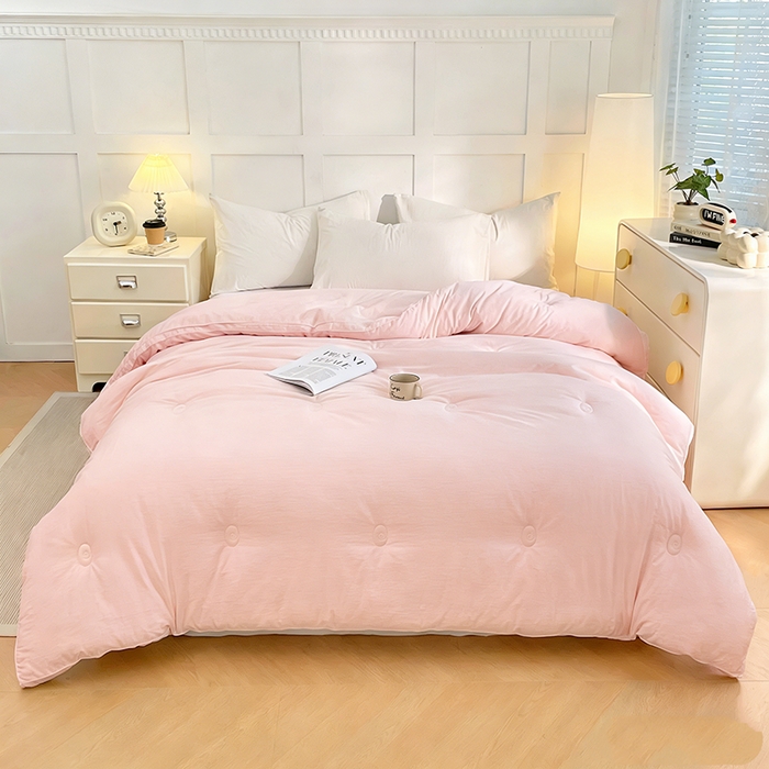 91家纺网 家纺一手货源 找家纺 VIP被业 2025新款60S立体全棉大豆被子被芯 粉色