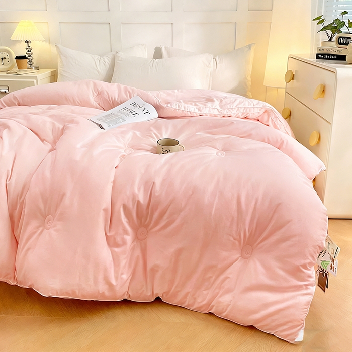 91家纺网 家纺一手货源 找家纺 VIP被业 2025新款60S立体全棉大豆被子被芯 粉色