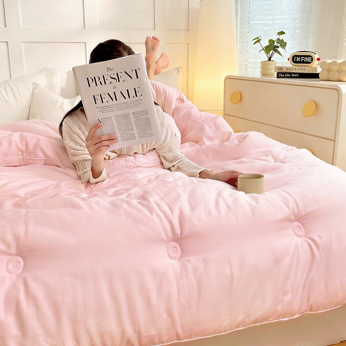 91家纺网 家纺一手货源 找家纺 VIP被业 2025新款60S立体全棉大豆被子被芯 粉色