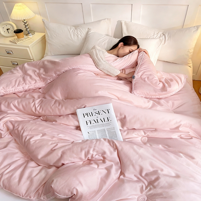 91家纺网 家纺一手货源 找家纺 VIP被业 2025新款60S立体全棉大豆被子被芯 粉色