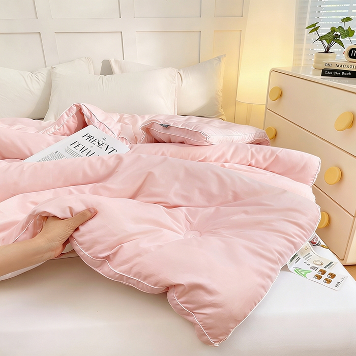 91家纺网 家纺一手货源 找家纺 VIP被业 2025新款60S立体全棉大豆被子被芯 粉色