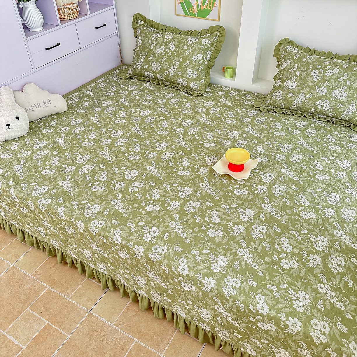 91家纺网 家纺一手货源 找家纺 （总）手艺人家纺 2025新款双层纱夹棉防滑炕盖 榻榻米床盖 炕单床盖