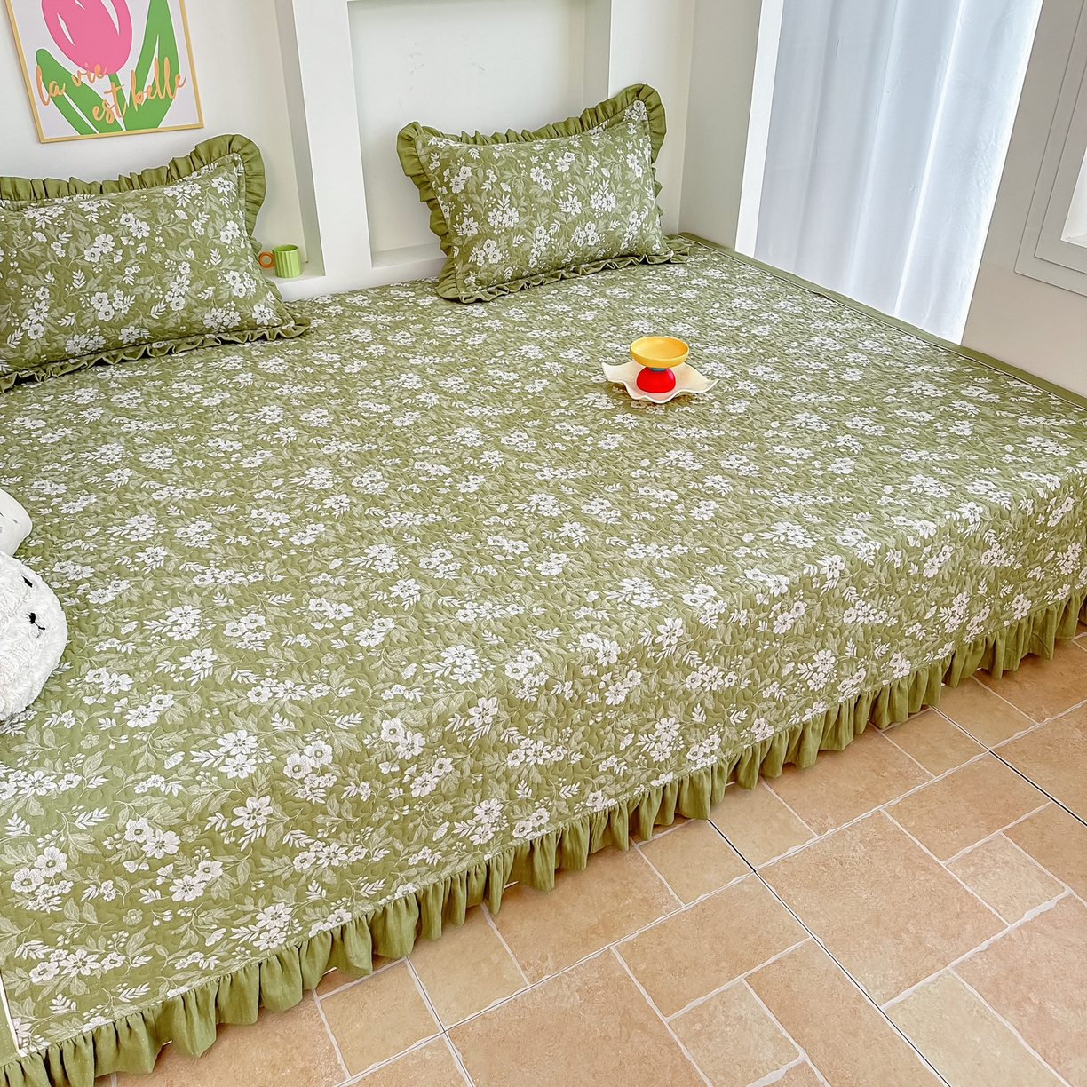 91家纺网 家纺一手货源 找家纺 （总）手艺人家纺 2025新款双层纱夹棉防滑炕盖 榻榻米床盖 炕单床盖