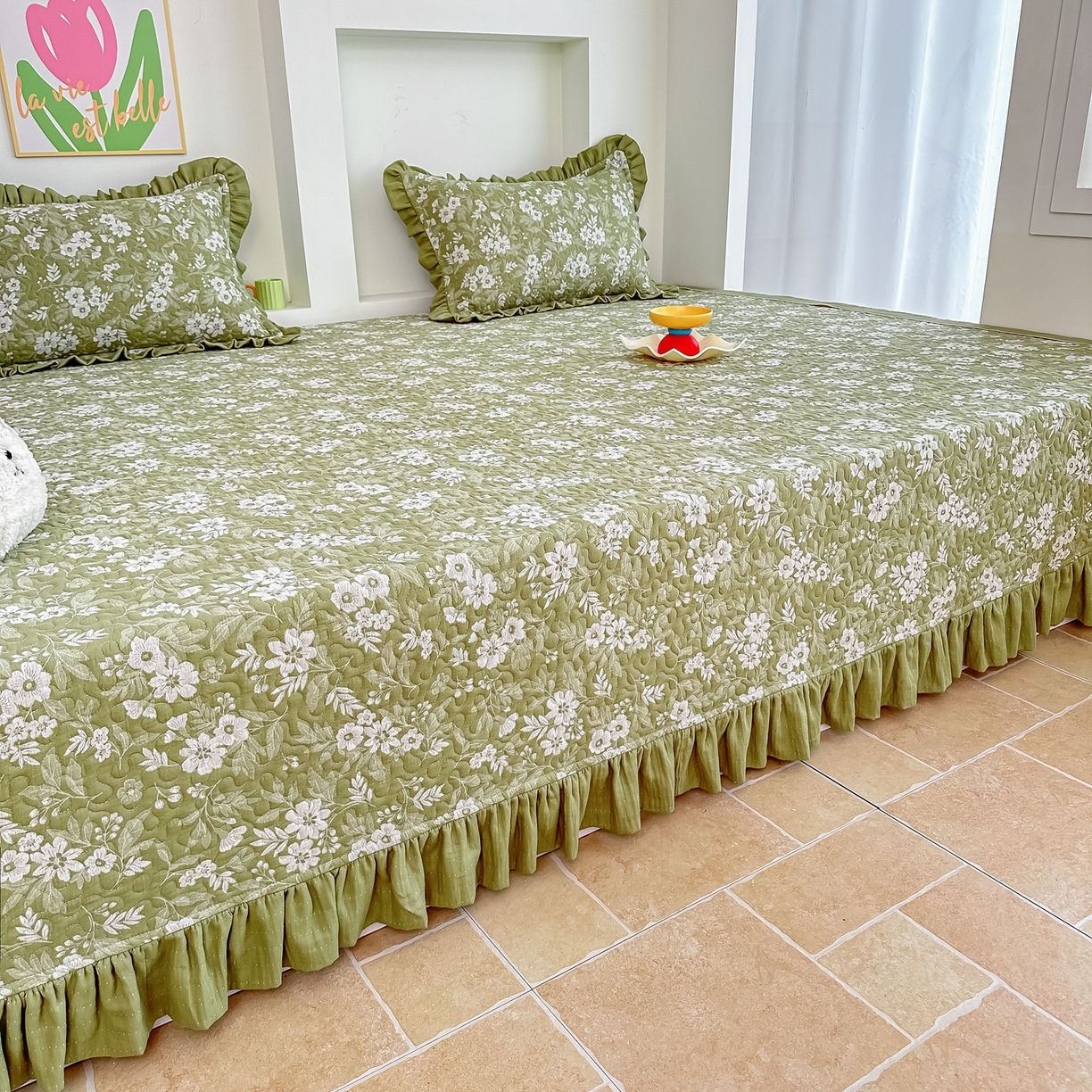 91家纺网 家纺一手货源 找家纺 （总）手艺人家纺 2025新款双层纱夹棉防滑炕盖 榻榻米床盖 炕单床盖