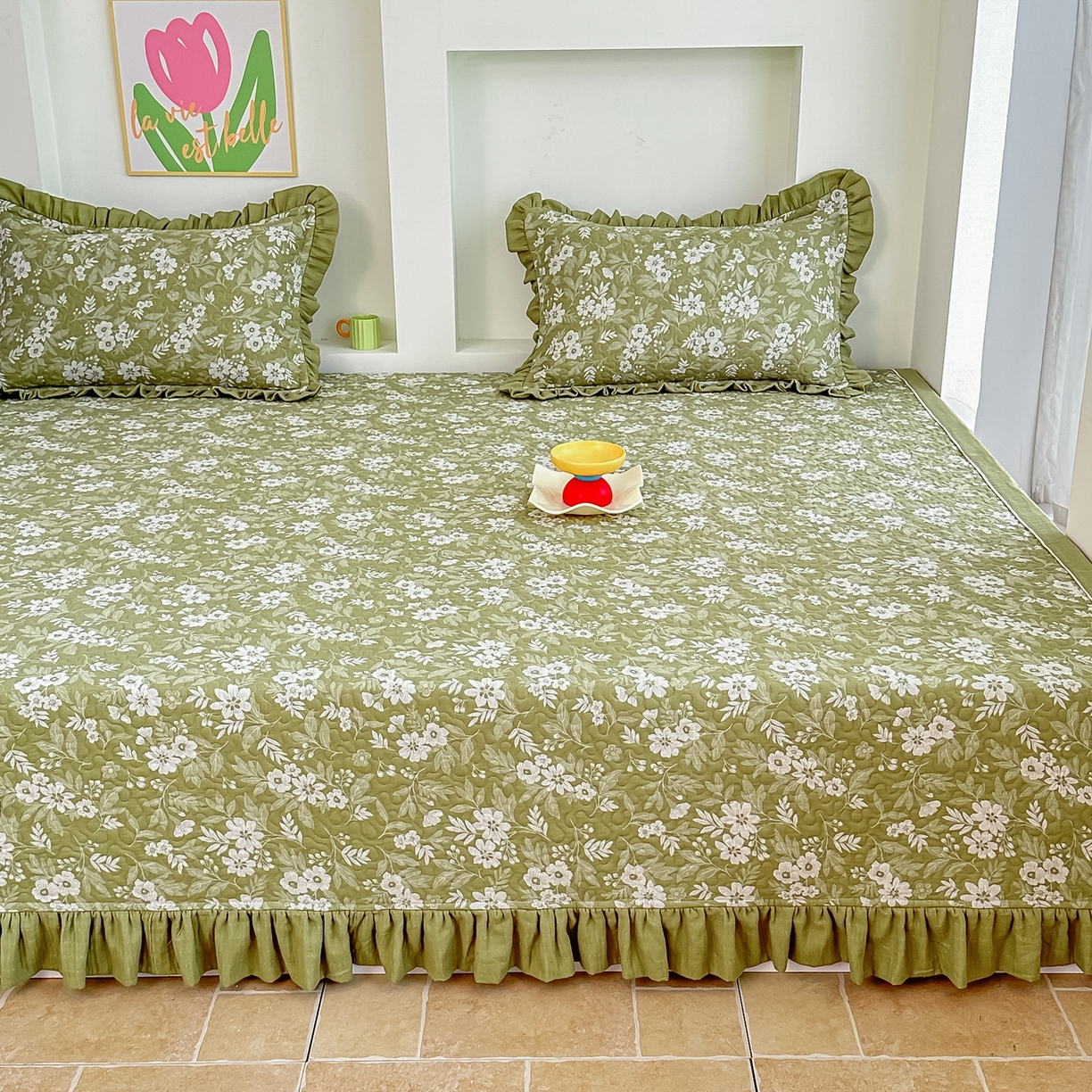 91家纺网 家纺一手货源 找家纺 手艺人家纺 2025新款双层纱夹棉防滑炕盖 榻榻米床盖 炕单床盖 A27