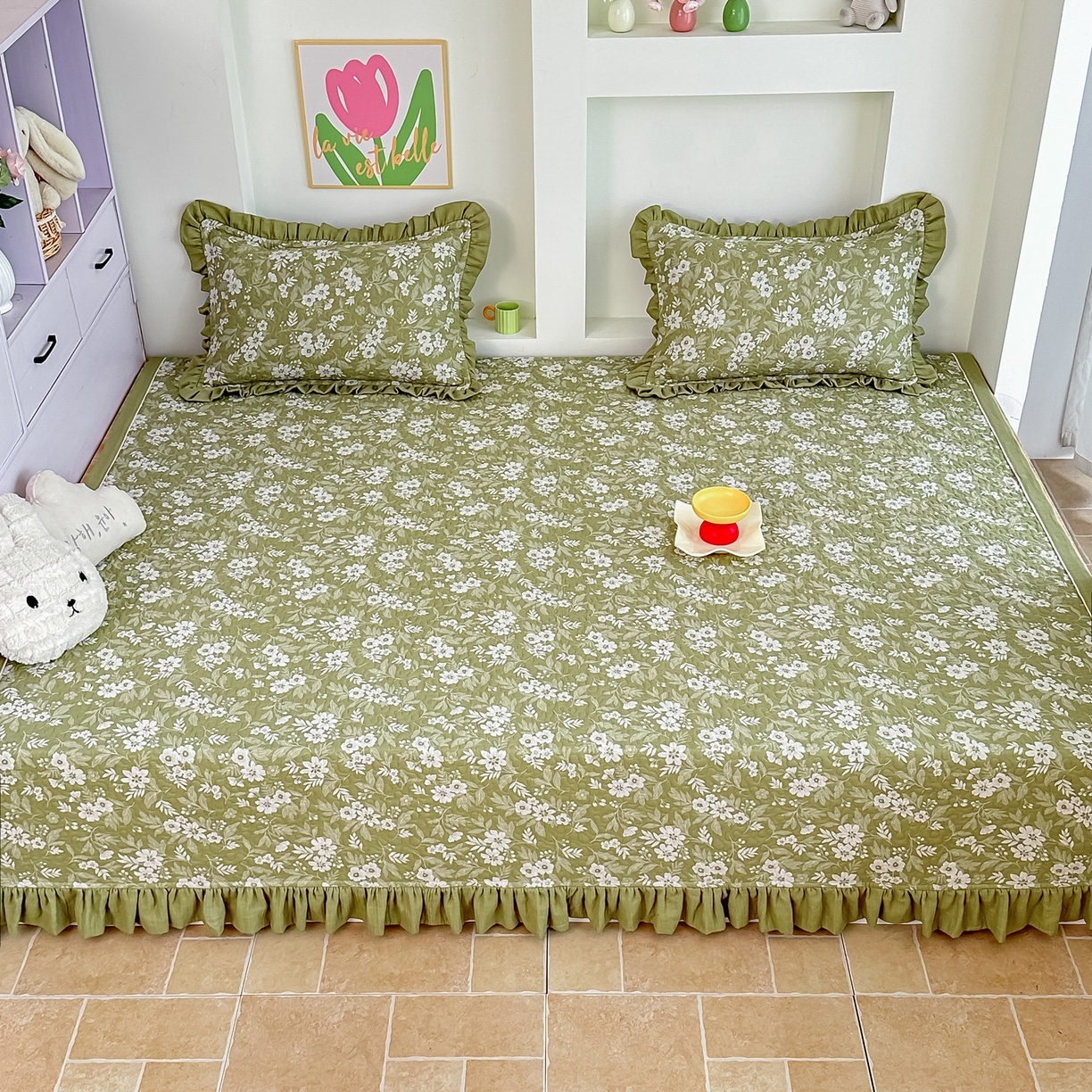 91家纺网 家纺一手货源 找家纺 手艺人家纺 2025新款双层纱夹棉防滑炕盖 榻榻米床盖 炕单床盖 A27