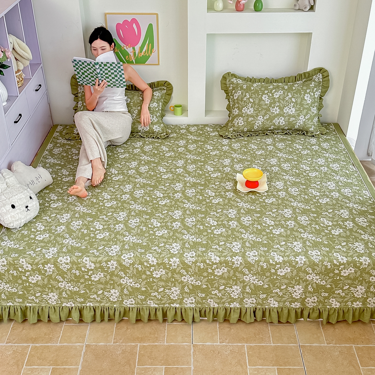 91家纺网 家纺一手货源 找家纺 手艺人家纺 2025新款双层纱夹棉防滑炕盖 榻榻米床盖 炕单床盖 A27