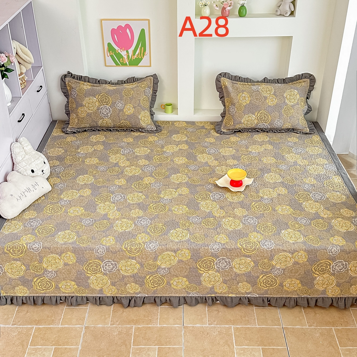 手艺人家纺 2025新款双层纱夹棉防滑炕盖 榻榻米床盖 炕单床盖 A28