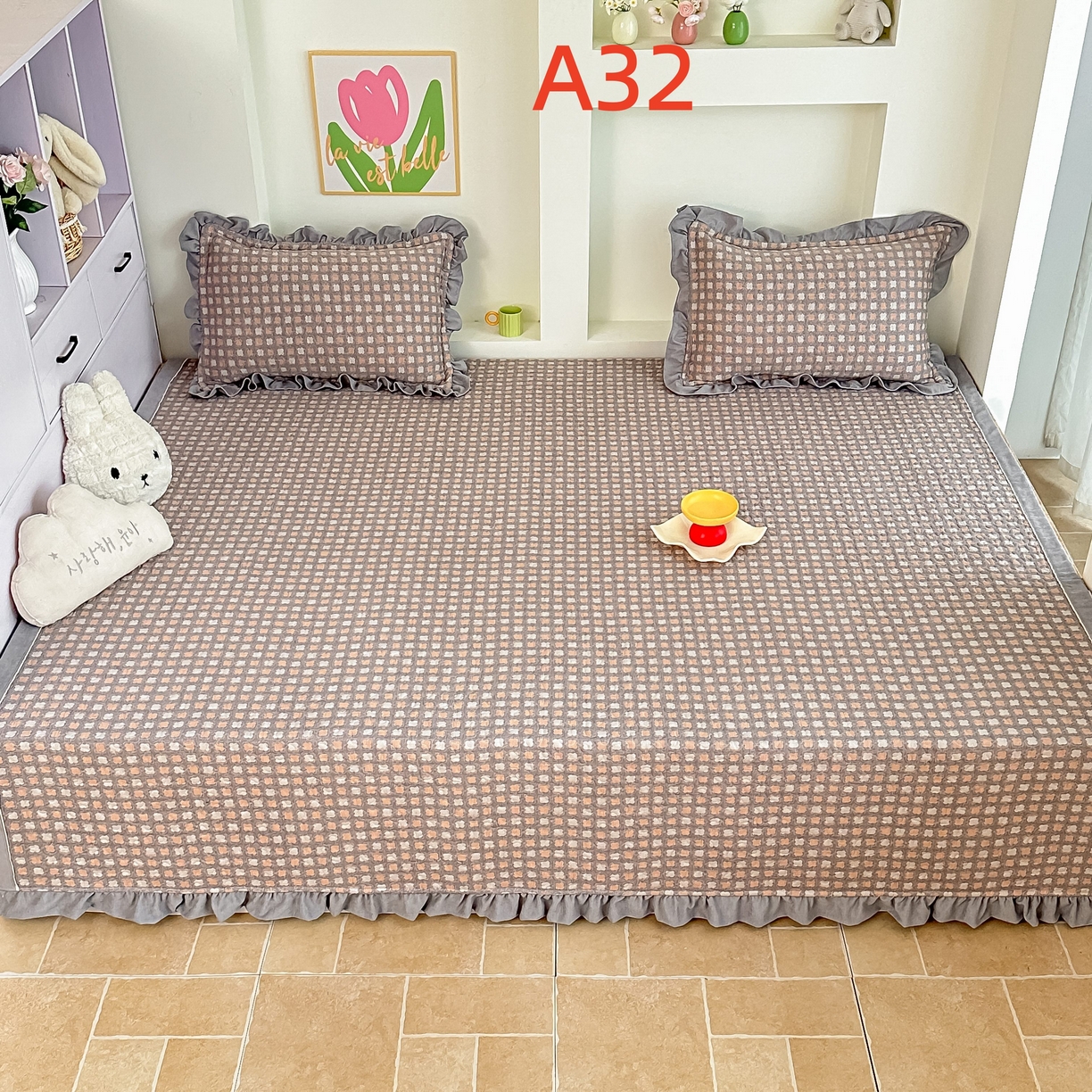 手艺人家纺 2025新款双层纱夹棉防滑炕盖 榻榻米床盖 炕单床盖 A32