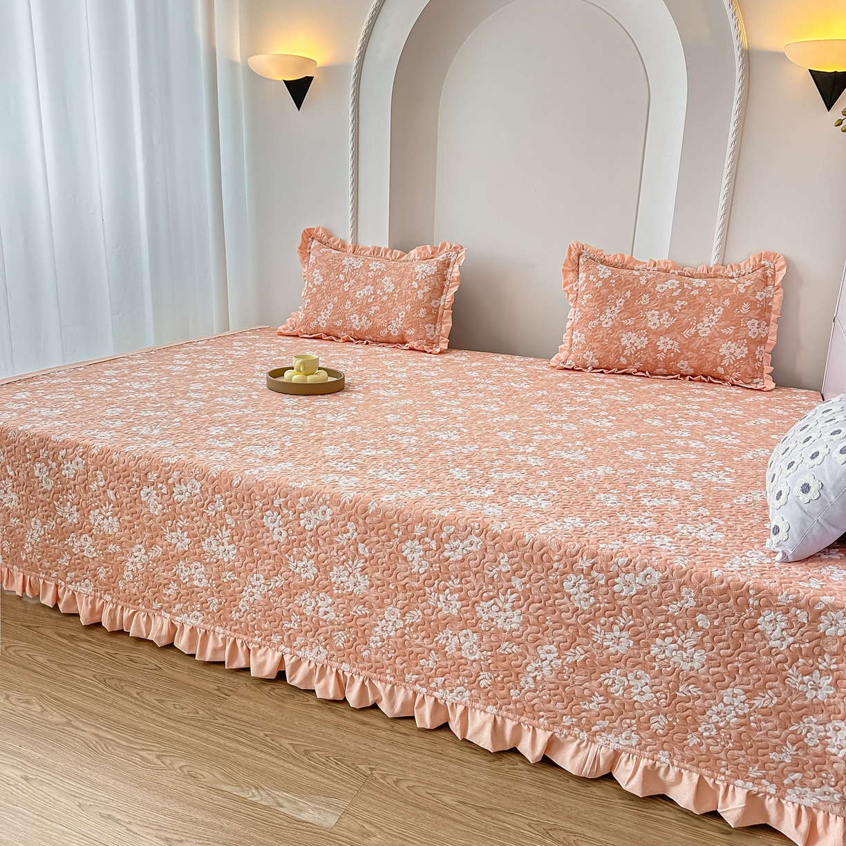 91家纺网 家纺一手货源 找家纺 手艺人家纺 2025新款双层纱夹棉防滑炕盖 榻榻米床盖 炕单床盖 A35