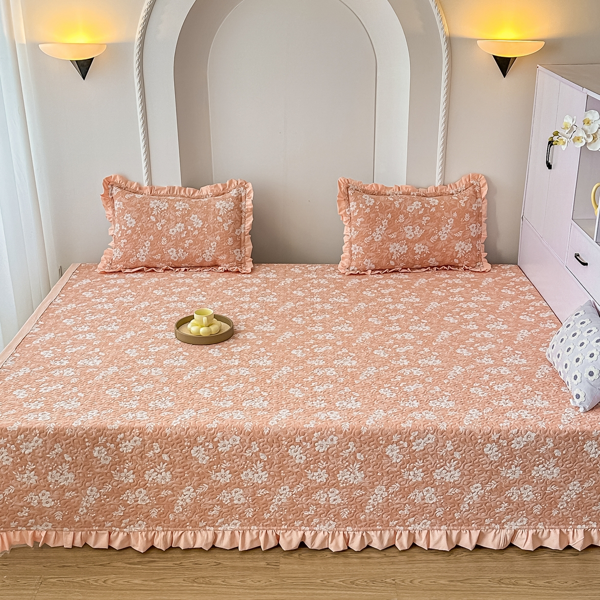 91家纺网 家纺一手货源 找家纺 手艺人家纺 2025新款双层纱夹棉防滑炕盖 榻榻米床盖 炕单床盖 A35