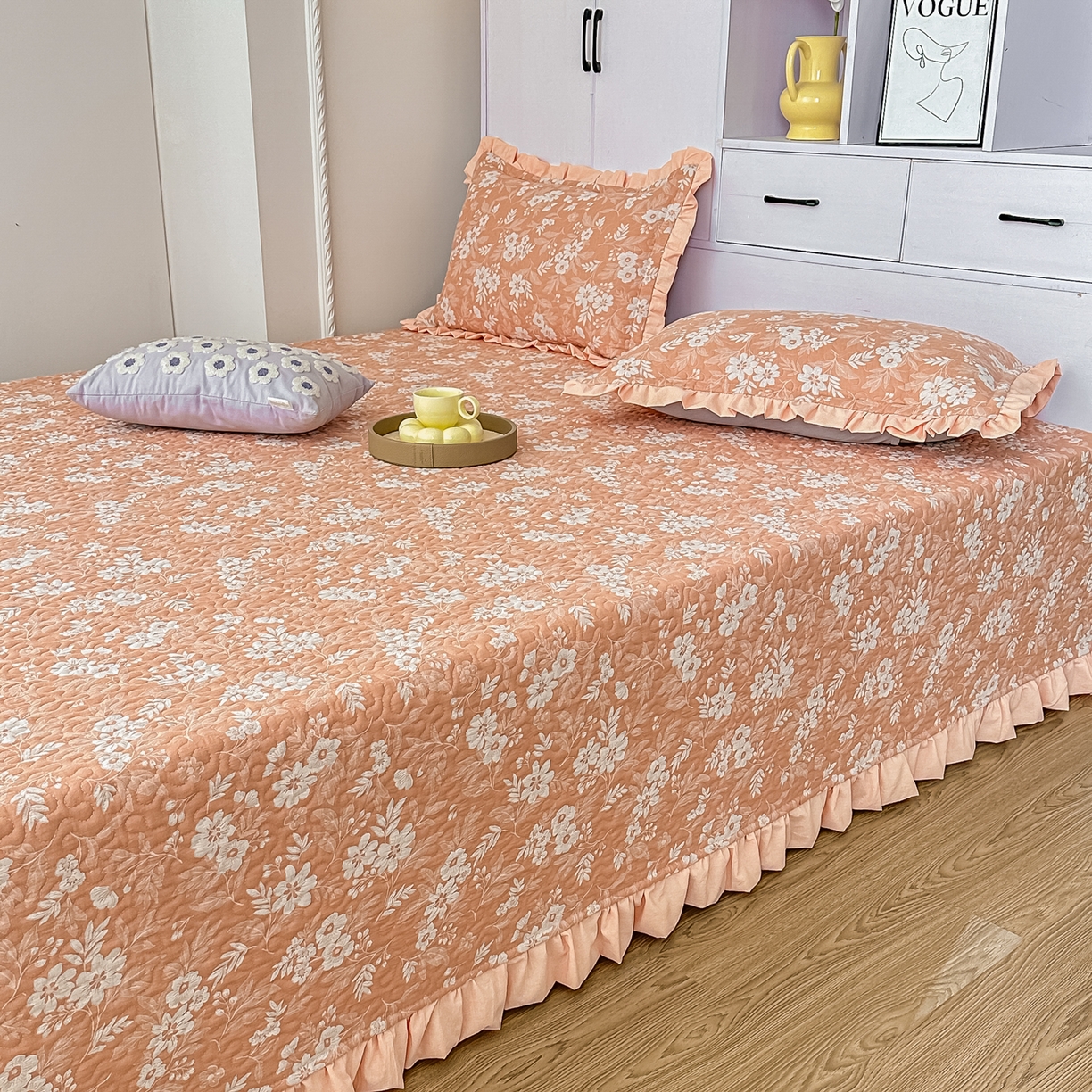 91家纺网 家纺一手货源 找家纺 手艺人家纺 2025新款双层纱夹棉防滑炕盖 榻榻米床盖 炕单床盖 A35