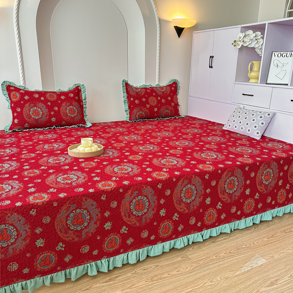 91家纺网 家纺一手货源 找家纺 手艺人家纺 2025新款双层纱夹棉防滑炕盖 榻榻米床盖 炕单床盖 A36