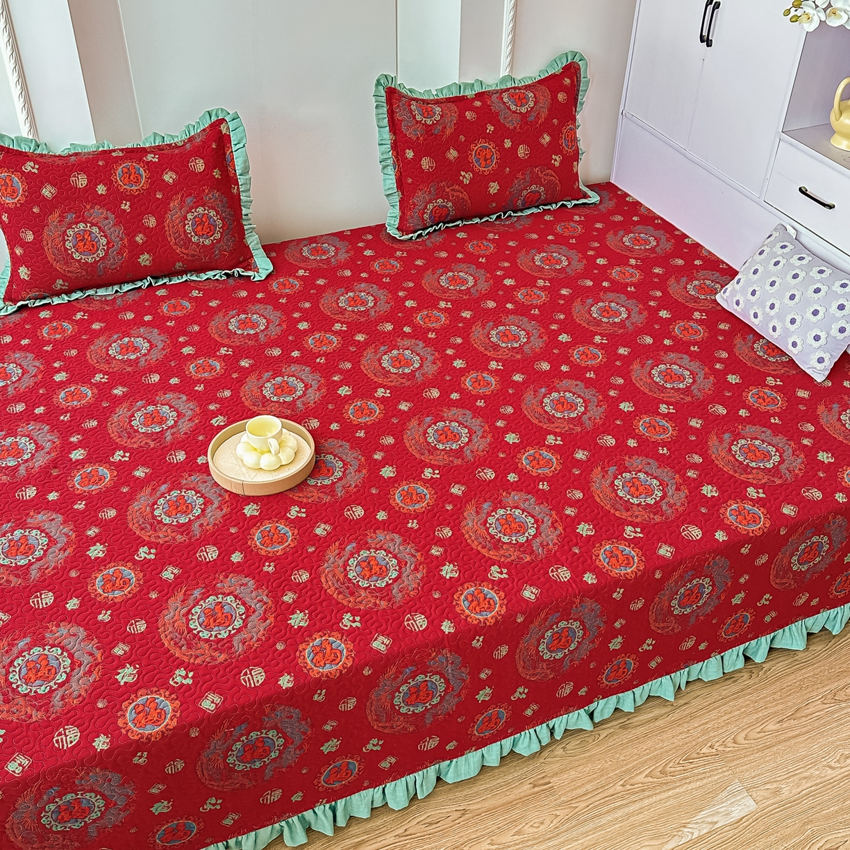 91家纺网 家纺一手货源 找家纺 手艺人家纺 2025新款双层纱夹棉防滑炕盖 榻榻米床盖 炕单床盖 A36