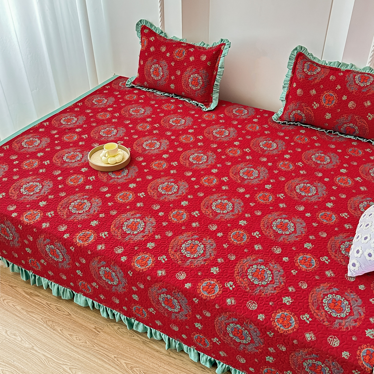 91家纺网 家纺一手货源 找家纺 手艺人家纺 2025新款双层纱夹棉防滑炕盖 榻榻米床盖 炕单床盖 A36