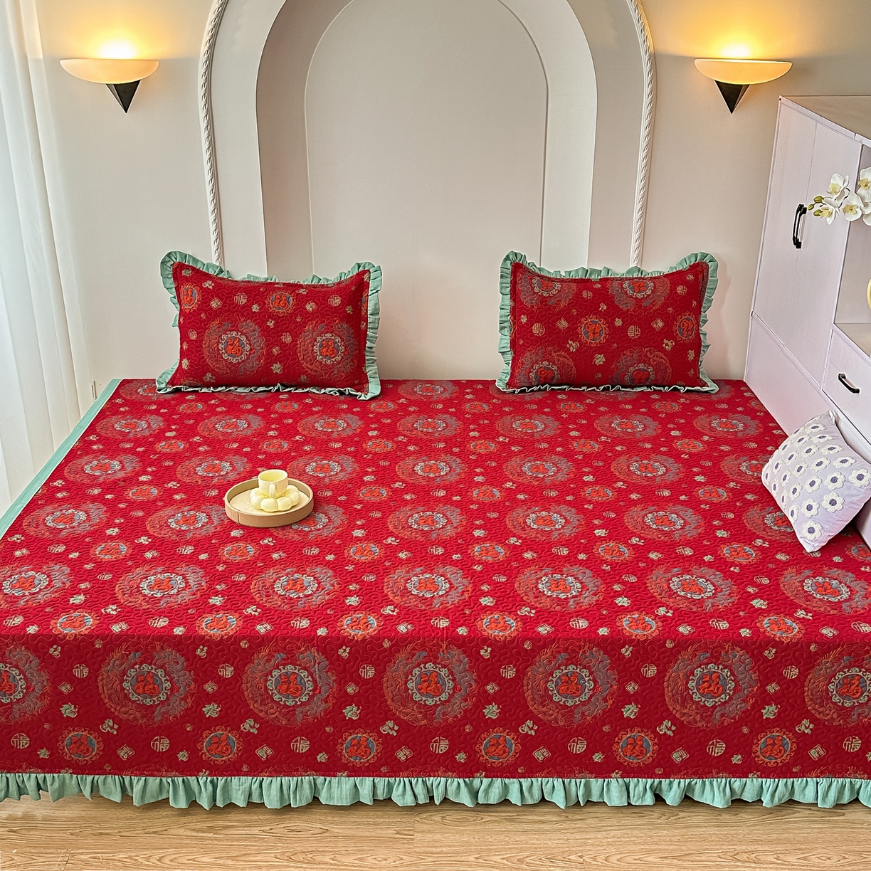 91家纺网 家纺一手货源 找家纺 手艺人家纺 2025新款双层纱夹棉防滑炕盖 榻榻米床盖 炕单床盖 A36