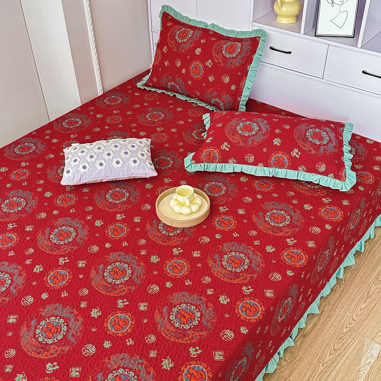 91家纺网 家纺一手货源 找家纺 手艺人家纺 2025新款双层纱夹棉防滑炕盖 榻榻米床盖 炕单床盖 A36