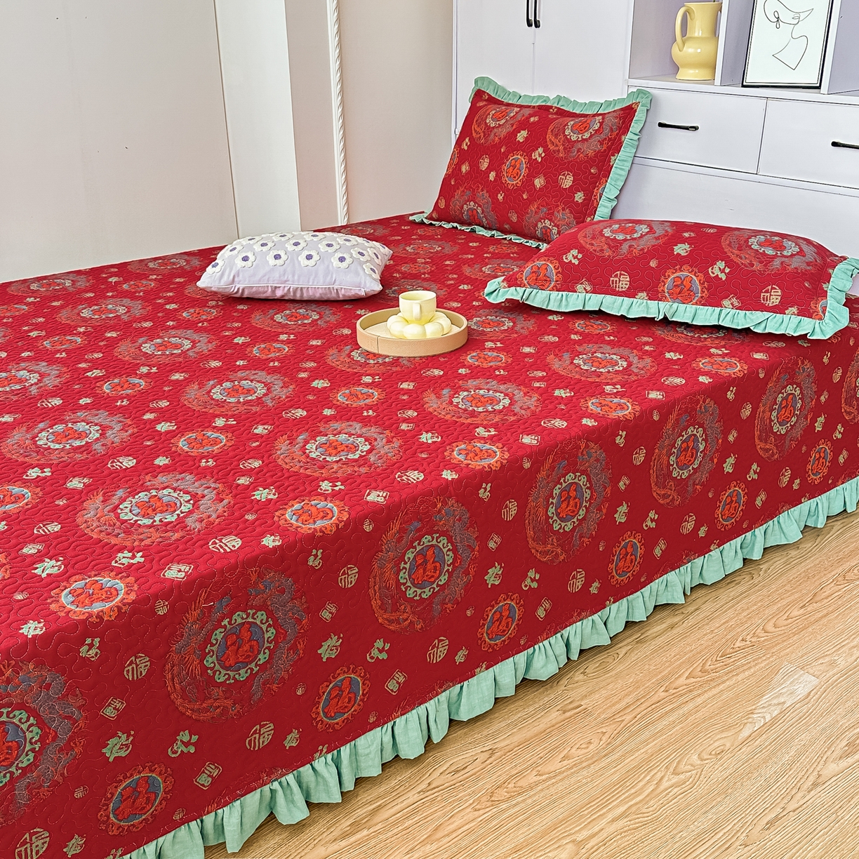 91家纺网 家纺一手货源 找家纺 手艺人家纺 2025新款双层纱夹棉防滑炕盖 榻榻米床盖 炕单床盖 A36