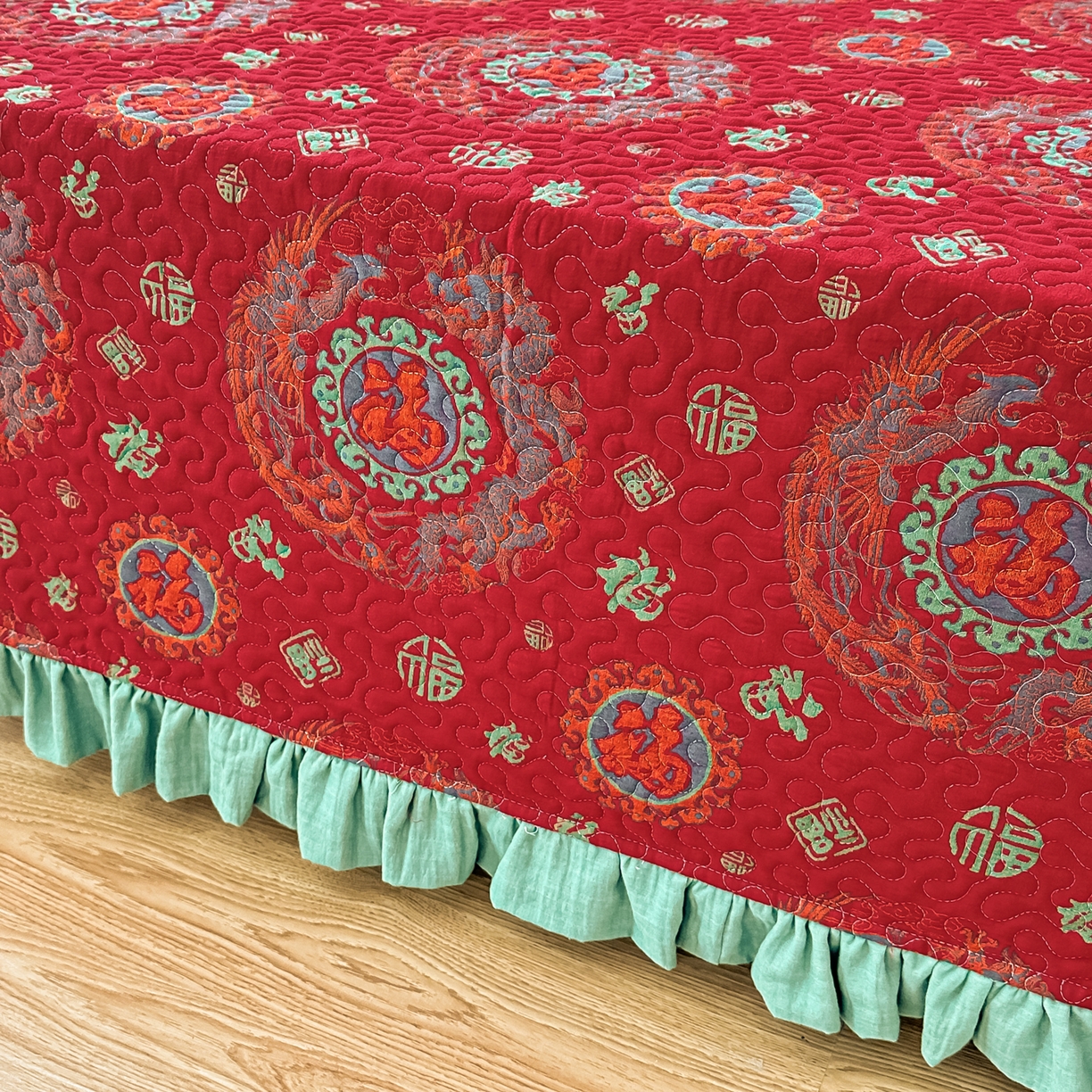 91家纺网 家纺一手货源 找家纺 手艺人家纺 2025新款双层纱夹棉防滑炕盖 榻榻米床盖 炕单床盖 A36