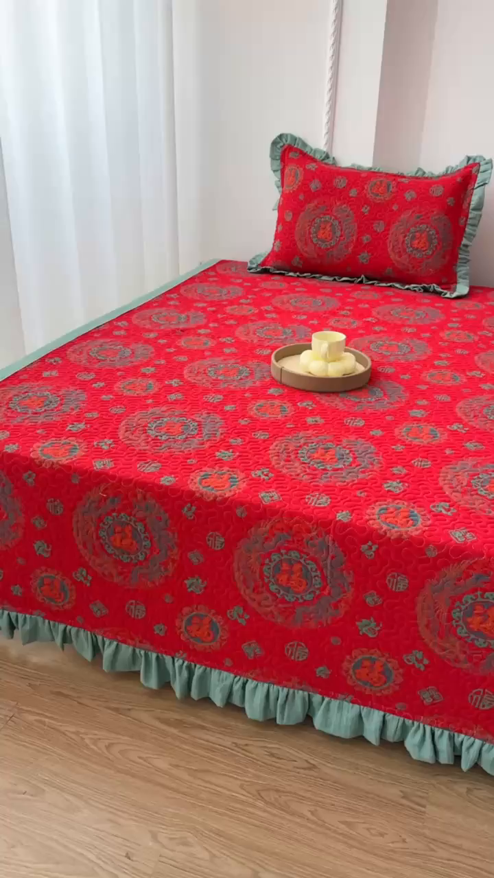 91家纺网 家纺一手货源 找家纺 手艺人家纺 2025新款双层纱夹棉防滑炕盖 榻榻米床盖 炕单床盖 A36