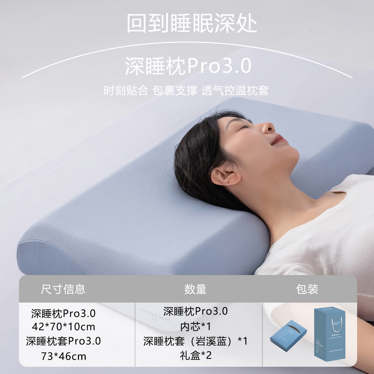 91家纺网 家纺一手货源 找家纺 贵夫人 2025新款深睡三芯枕pro3.0枕头枕芯（礼盒4元+枕套礼盒2元，退货破损扣除） 内芯+岩溪蓝枕套（含礼盒）