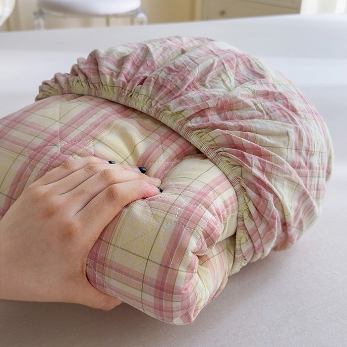 91家纺网 家纺一手货源 找家纺 佳笠家居 2025新款A类全棉色织水洗棉大豆棉夹棉床笠-半糖系列 半糖-芭蕾粉