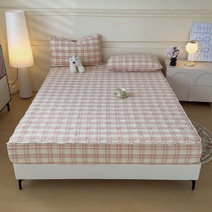 91家纺网 家纺一手货源 找家纺 佳笠家居 2025新款A类全棉色织水洗棉大豆棉夹棉床笠-半糖系列 半糖-芭蕾粉