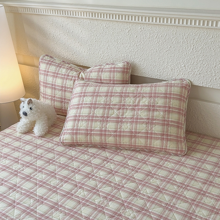 91家纺网 家纺一手货源 找家纺 佳笠家居 2025新款A类全棉色织水洗棉大豆棉夹棉床笠-半糖系列 半糖-芭蕾粉