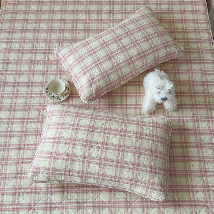 91家纺网 家纺一手货源 找家纺 佳笠家居 2025新款A类全棉色织水洗棉大豆棉夹棉床笠-半糖系列 半糖-芭蕾粉